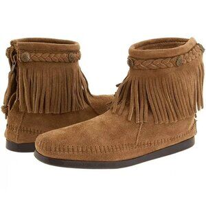 MINNETONKA Suede Leather Fringe Back Zip Ankle Boots – Wmns 8